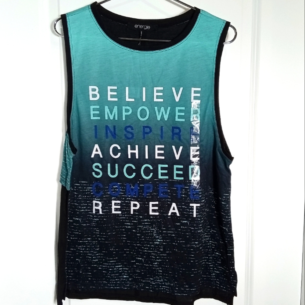 💙New Energie Women's Blue and Black Graphic Tank Top💙